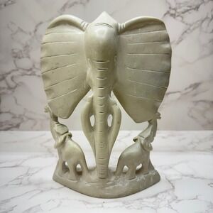 Hand Carved Soap Stone Elephant Family Figurine Sculpture Kenya Eclectic Animals